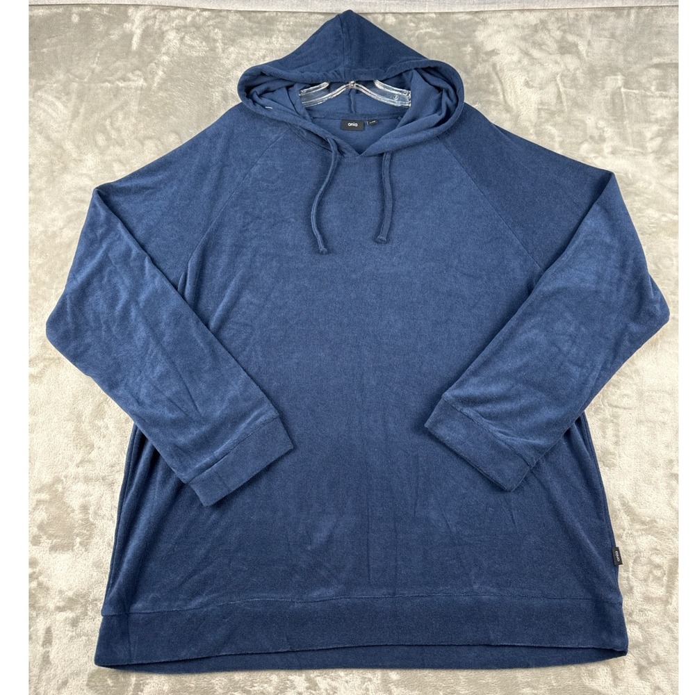 Onia Hoodie Mens XL Raglan Navy Blue Terry Modal Blend EUC